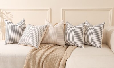 Foto 5 | Foto 5 | Fundas De Almohada Hckot Farmhouse De Lino A Rayas 45 X 45 Cm Color Gris - Venta Internacional.