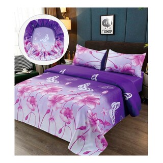 Foto 1 | Foto 1 | Juego De Sábanas 100% Algodón De 2 Plazas (tamaño Queen) Con Flores Lilas - Venta Internacional.