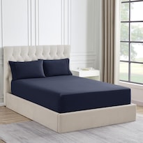 Sábana Bajera Ajustable De Franela, Colección Sweet Home, Color Azul Marino - Venta Internacional.