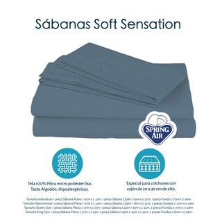 Foto 3 | Foto 3 | Juego de Sábanas Spring Air Soft Sensation color Azul Matrimonial + Protector de Colchón + 2 Almohadas