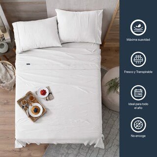 Foto 5 | Foto 5 | Sábana con Acabado Tipo Lino Prelavado Esquimal Queen Size Blanco Ultra Suave