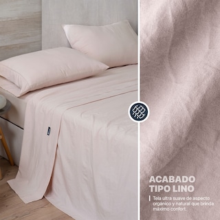 Foto 3 | Foto 3 | Sábana con Acabado Tipo Lino Prelavado Esquimal Queen Size Rosa Claro Ultra Suave