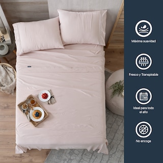 Foto 5 | Foto 5 | Sábana con Acabado Tipo Lino Prelavado Esquimal Queen Size Rosa Claro Ultra Suave