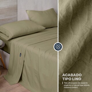 Foto 3 | Foto 3 | Sábana con Acabado Tipo Lino Prelavado Esquimal Queen Size Verde Ultra Suave