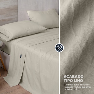 Foto 3 | Foto 3 | Sábana con Acabado Tipo Lino Prelavado Esquimal Matrimonial Beige Ultra Suave