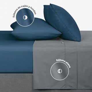 Foto 5 | Foto 5 | Sábanas de Microfibra Dos Colores Real Textil Gris Lunar / Azul Oscuro Queen Size