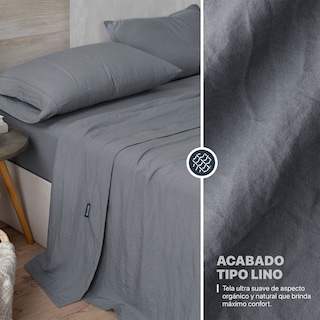 Foto 3 | Foto 3 | Sábana con Acabado Tipo Lino Prelavado Esquimal King Size Gris Ultra Suave