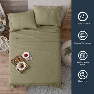 Foto 5 | Foto 5 | Sábana con Acabado Tipo Lino Prelavado Esquimal King Size Verde Ultra Suave