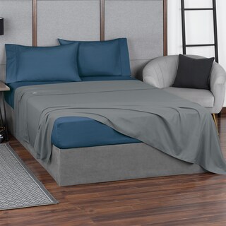 Foto 3 | Foto 3 | Sábanas de Microfibra Dos Colores Real Textil Gris Lunar / Azul Oscuro Matrimonial