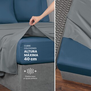 Foto 8 | Foto 8 | Sábanas de Microfibra Dos Colores Real Textil Gris Lunar / Azul Oscuro Matrimonial