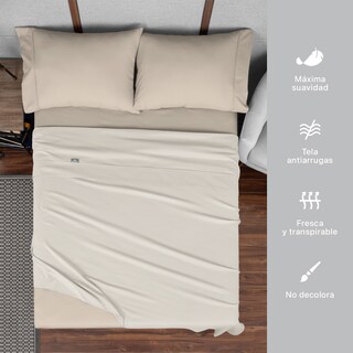 Foto 6 | Foto 6 | Sábanas de Microfibra Dos Colores Real Textil Beige / Khaki Matrimonial