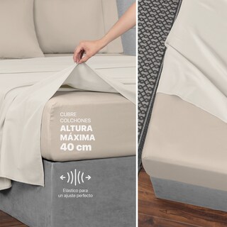 Foto 8 | Foto 8 | Sábanas de Microfibra Dos Colores Real Textil Beige / Khaki Matrimonial