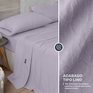 Foto 3 | Foto 3 | Sábana con Acabado Tipo Lino Prelavado Esquimal Queen Size Lila Ultra Suave