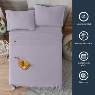 Foto 5 | Foto 5 | Sábana con Acabado Tipo Lino Prelavado Esquimal Queen Size Lila Ultra Suave