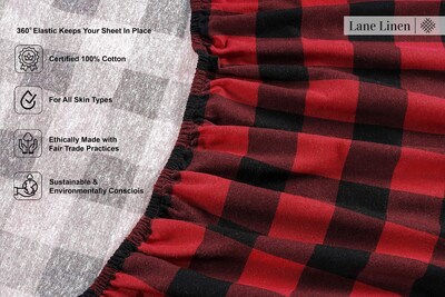 Foto 5 | Foto 5 | Juego De Sábanas De Franela Lane Linen, 100% Algodón, Tamaño Queen, Rojo - Venta Internacional.