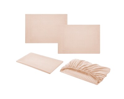 Foto 2 | Foto 2 | Juego De Sabanas Hipoalergénicas Matrimoniales 4 Piezas Rayas Beige Bluelander