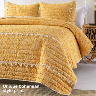 Foto 5 | Foto 5 | Juego De Edredón Horimote Home, Estilo Bohemio, Tamaño King, Amarillo, Con Borla - Venta Internacional.
