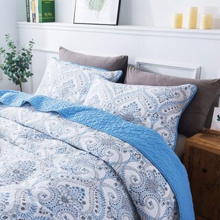 Foto 2 | Foto 2 | Juego De Colchas Newlake De Algodón Reversible, Color Azul Queen - Venta Internacional.