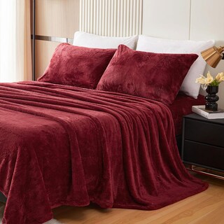 Foto 4 | Foto 4 | Juego De Sabanas Polar Invernales Suaves Y Cálidas Para Las Noches Frías Matrimonial Vino Kyuden Home