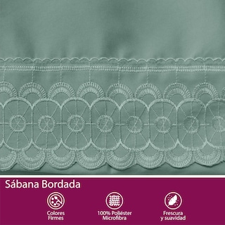 Foto 7 | Foto 7 | Juego De Sábana Matrimonial Olivo Bordada Suave Al Tacto
