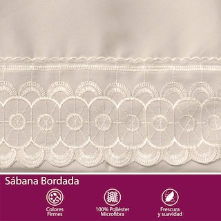 Foto 7 | Foto 7 | Juego De Sábana Matrimonial Beige Bordada Suave Al Tacto