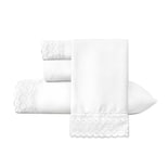 Juego De Sábana King Size Blanco Bordada Suave Al Tacto