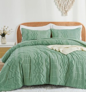 Foto 1 | Foto 1 | Juego De Edredón Wongs Bedding Con Mechones De Color Verde Salvia, Tamaño Queen, 3 Piezas - Venta Internacional.