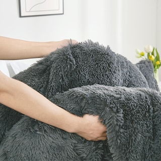 Foto 4 | Foto 4 | Edredón King Size Annadaif Plush Shaggy Gris Oscuro- Venta Internacional