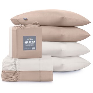 Foto 1 | Foto 1 | Paquete De 2 Juegos De Sábanas De Microfibra Real Textil Taupe-marfil King Size