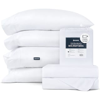 Foto 1 | Foto 1 | Juego De Sábanas De Microfibra Esquimal Blanco Queen Size + 4 Fundas De Almohada