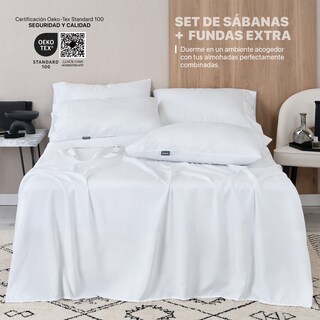 Foto 2 | Foto 2 | Juego De Sábanas De Microfibra Esquimal Blanco Queen Size + 4 Fundas De Almohada