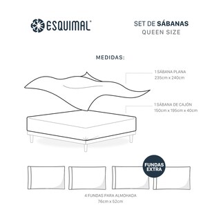 Foto 4 | Foto 4 | Juego De Sábanas De Microfibra Esquimal Blanco Queen Size + 4 Fundas De Almohada