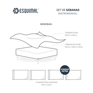 Foto 4 | Foto 4 | Juego De Sábanas De Microfibra Esquimal Azul Marino-gris Matrimonial + 4 Fundas De Almohada