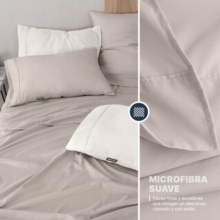 Foto 5 | Foto 5 | Juego De Sábanas De Microfibra Esquimal Khaki-marfil King Size + 4 Fundas De Almohada