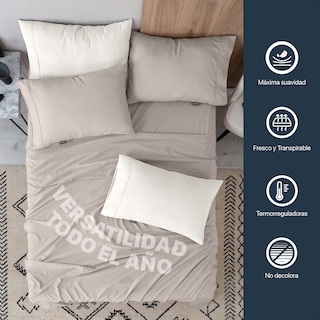 Foto 6 | Foto 6 | Juego De Sábanas De Microfibra Esquimal Khaki-marfil King Size + 4 Fundas De Almohada