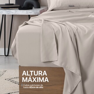 Foto 7 | Foto 7 | Juego De Sábanas De Microfibra Esquimal Khaki-marfil King Size + 4 Fundas De Almohada