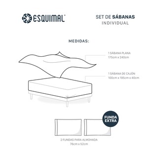 Foto 4 | Foto 4 | Juego De Sábanas De Microfibra Esquimal Azul Marino-gris Individual + 2 Fundas De Almohada