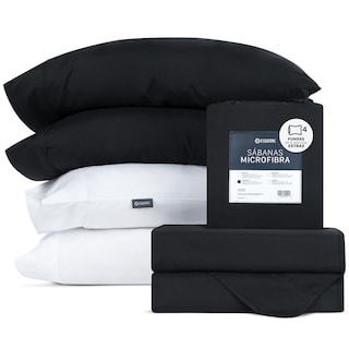 Foto 1 | Foto 1 | Juego De Sábanas De Microfibra Esquimal Negro-blanco Queen Size + 4 Fundas De Almohada