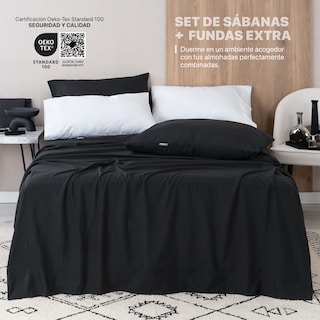 Foto 2 | Foto 2 | Juego De Sábanas De Microfibra Esquimal Negro-blanco Queen Size + 4 Fundas De Almohada