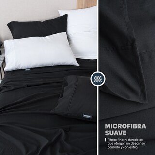 Foto 5 | Foto 5 | Juego De Sábanas De Microfibra Esquimal Negro-blanco Queen Size + 4 Fundas De Almohada