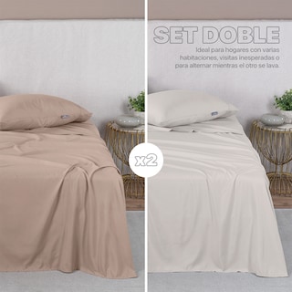 Foto 2 | Foto 2 | Paquete De 2 Juegos De Sábanas De Microfibra Real Textil Taupe-marfil Matrimonial