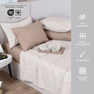 Foto 3 | Foto 3 | Paquete De 2 Juegos De Sábanas De Microfibra Real Textil Taupe-marfil Matrimonial