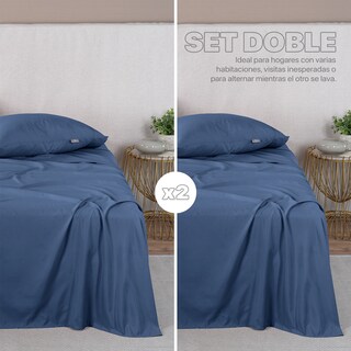 Foto 2 | Foto 2 | Paquete De 2 Juegos De Sábanas De Microfibra Real Textil Azul Individual
