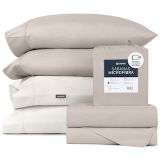 Foto 1 | Foto 1 | Juego De Sábanas De Microfibra Esquimal Khaki-marfil Queen Size + 4 Fundas De Almohada