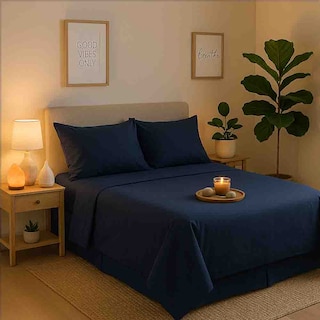 Foto 5 | Foto 5 | Juego de Sabanas 100% Algodón King size Frescas y Transpirables Azul marino Kyuden Home
