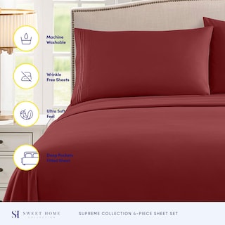 Foto 2 | Foto 2 | Sábanas Sweet Home Collection Supreme Queen Burgundy - Venta Internacional.
