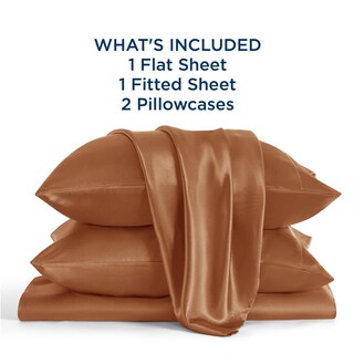 Foto 7 | Foto 7 | Juego De Sábanas De Satén, Tamaño Completo, Color Naranja Quemado, 4 Piezas - Venta Internacional.