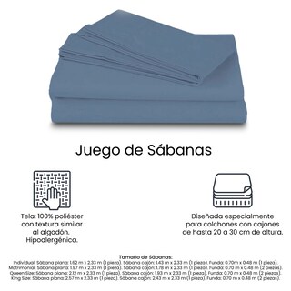 Foto 4 | Foto 4 | Sábanas Basic Azul Acero Queen Size + 2 Almohadas Osos