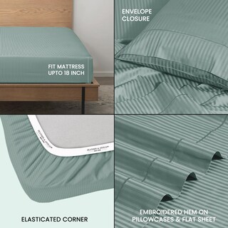 Foto 3 | Foto 3 | Juego De Sábanas Feather & Stitch, 500 Hilos, Dividido, Tamaño King, Color Verde - Venta Internacional.