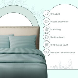 Foto 4 | Foto 4 | Juego De Sábanas Feather & Stitch, 500 Hilos, Dividido, Tamaño King, Color Verde - Venta Internacional.